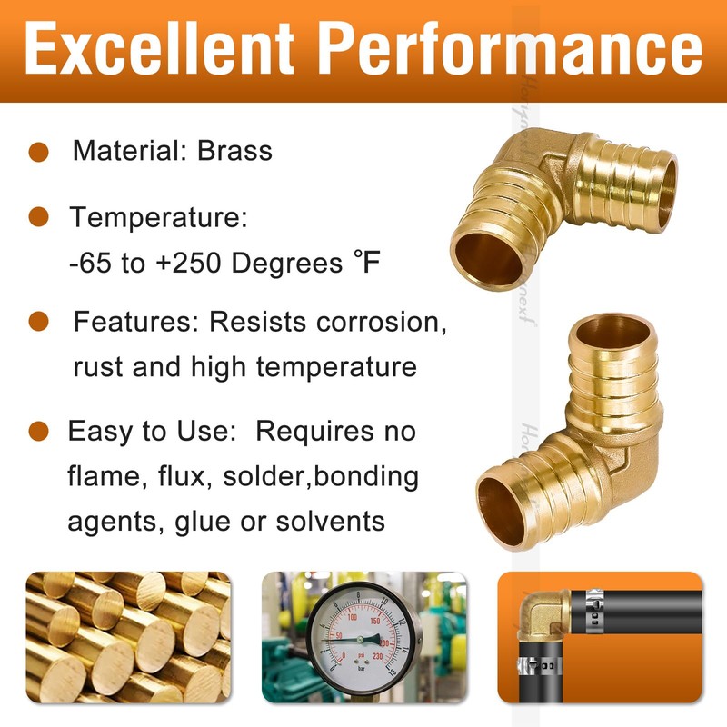 Horiznext 3/4 inch pex elbow fitting, brass coupling adapts water