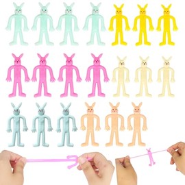 20Pcs Little Rabbit Stretchy for Kids Easter Party Bag Fillers,Bunny Stretchies Sensory Fidget Birthday Toy Strechy Rabbit Classroom Gifts Lucky Dip Prize Toys Childrens Party Bag Filler(Random Color)