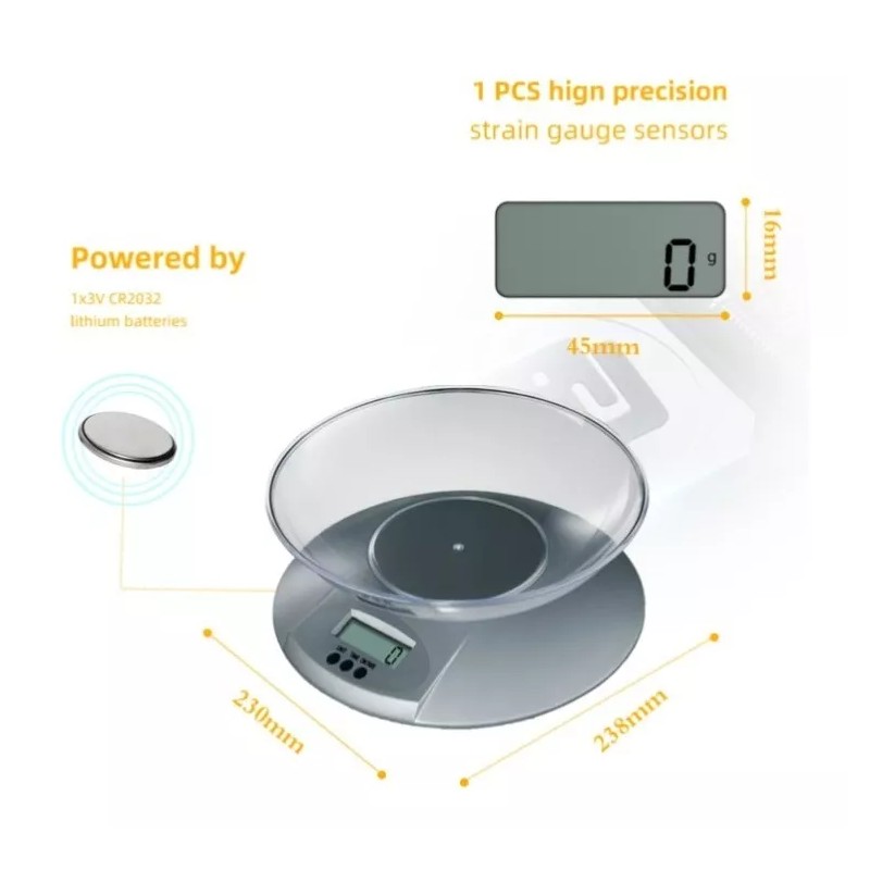 SM Báscula De Cocina Gramera Con Tazón Alta Precisión Y