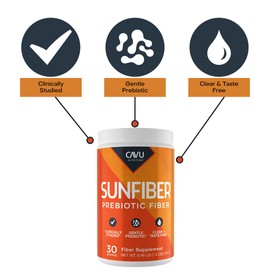 CAVU NUTRITION Sunfiber, Gentle Prebiotic Fiber Supplement | Promotes Comfortable Digestion & Regularity* | Intestinal & Colon Health* (30 Servings)