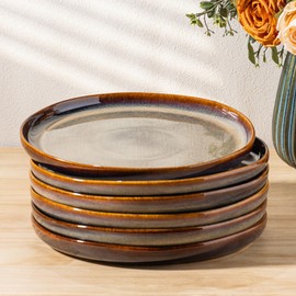 theterra Dinner Plates Set of 6, 10.25 Inch Ceramic Dinner Plates, Stoneware Dinnerware for Kitchen, Oven & Microwave & Dishwasher Safe, Coffee Bean