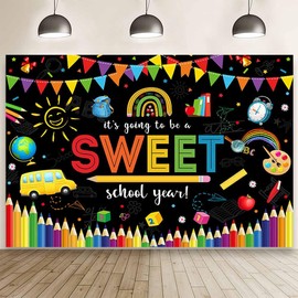 MEHOFOND 7x5ft Back to School Backdrop It's Going to Be a Sweet School Year Photography Background Black First Day of Preschool Classroom Decor Students Welcome to Kindergarten Banner Photo Props