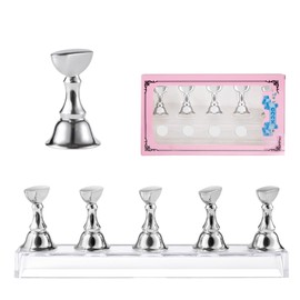 MIXNEX Nail Practice Stand Set – 5pcs Chess Piece Shaped Nail Display Holders with Base – Reusable Magnetic False Nail Tips Holder for DIY Manicure Training