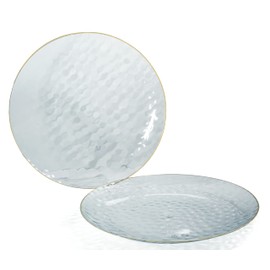 " OCCASIONS " 100 Plates Pack (50 Guests) Wedding Party Disposable Plastic Plate Set -50 x 10'' Dinner + 50 x 7'' Salad/dessert plates (Coastal Clear & Gold)