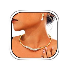 Sixexey Gold Collar Necklace Earrings Set Chunky Necklace Set African Festival Costume Neck Jewelry for Women (C)