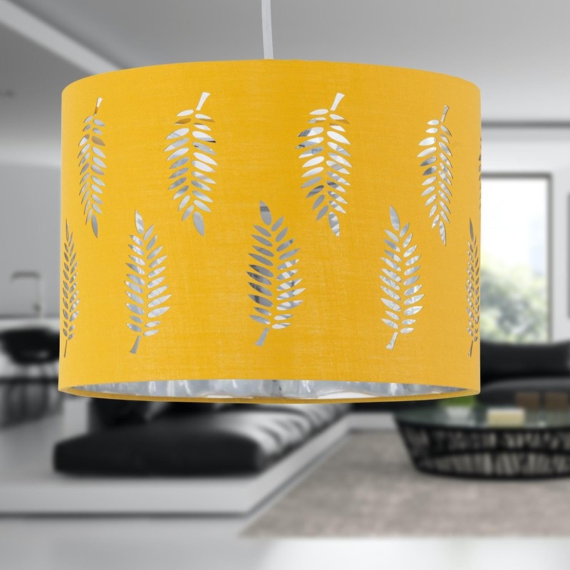firstchoicelighting Ochre Yellow Pendant Shade, Easy Fit Ceiling Lightshade, Fern