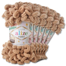 Alize Puffy Wool Chenille Loop Wool, 5 x 100 g, Crochet and Knit without Tools, Clothing, Accessories, Blankets, Rugs (262 | Beige)