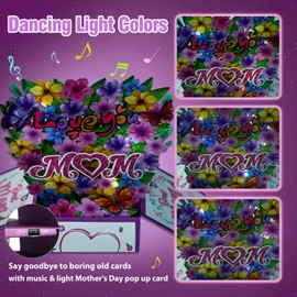 FaCraft Musical Mothers Day Card Pop Up - 3D Lights & Music Happy Singing Mothers Day Card with Envelope and Blank Insert for Mom Daughter Aunt Wife Grandma from Daughter Son Husband (Love You Mom)