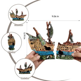 Ganrami Shipwreck Aquarium Decor for Fish Tank – Large Resin Pirate Ship Ornaments, Safe Betta Fish Tank Decorations & Aquarium Accessories, Fish Tank Gift for Kids, Friends & Aquascaping Lovers