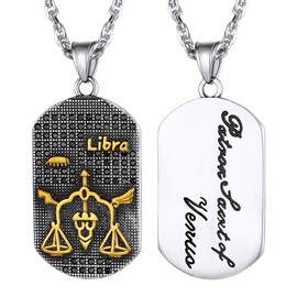 Stainless Steel Libra Zodiac Star Sign Constellation Horoscope Pendant Necklace with Chain for Men Women