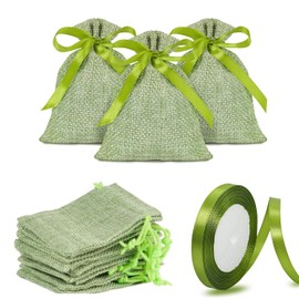 MEISO 30 sacchetti di iuta per coriandoli, sacchetti per bomboniere con nastro di raso per matrimonio, battesimo, comunione, nascita, festa di compleanno (Verde)