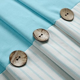 DOSLY IDÉES Farmhouse Teal Shower Curtain for Bathroom,Beige and Teal Stripe,Button Curtain,Cotton Blend Woven Fabric,Rustic Charm Country Chic Style,72x72 in