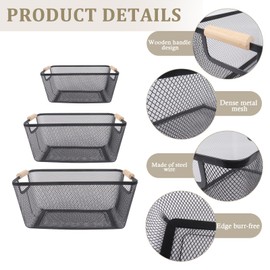 Gdfjiy 3 Pcs Potato and Onion Storage Bin with Garlic Keeper, Potato Bin Onion Holder Garlic Storage with Wooden Handle, Vegetable Storage Metal Mesh Basket for KItchen Pantry Organizers and Storage