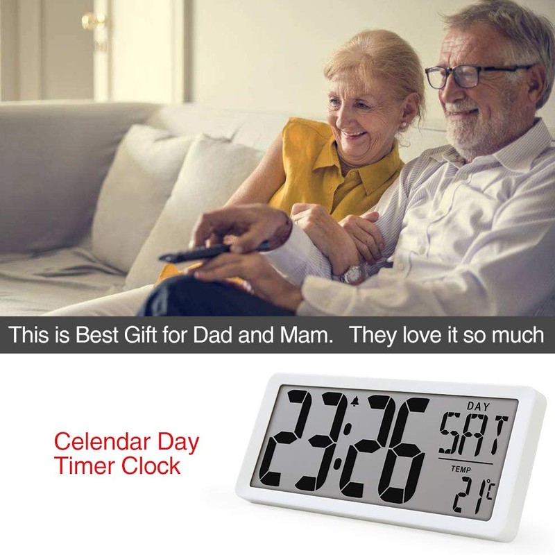 TXL Large Digital Wall Clock - 14.17" Oversized Temp Day