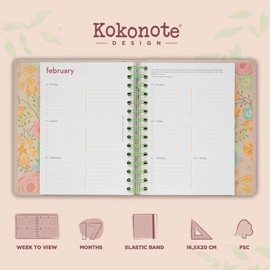 Kokonote Planner 2022 2023, Flowers Premium Diary 2022 2023, 17-Month Weekly Planner for Good Time Management, a Calendar for Your Routine, Personal Organiser