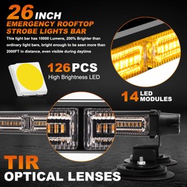 ASPL 26inch 126 LED Emergency Rooftop Strobe Lights Bar w/Controller Double Side Warning Hazard Snow Plow Flashing Light Traffic Advisor Safety Light for Work Trucks Vehicles Tow Pickup(Amber)
