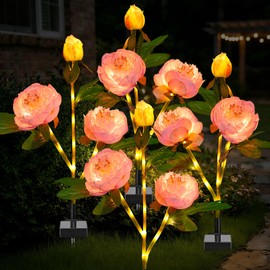 TANSOREN 4 Pack Solar Garden Lights Outdoor, 8 Lighting Modes Warm White LED Waterproof Solar Powered Peony Flowers Landscape Light for Outside Yard, Patio, Pathway Decorative, Décor, Gifts