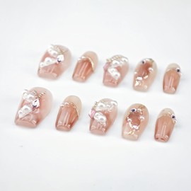 farfarflame Handmade Nail Tip, Medium, Long, False Claws, Almond, 3D Diamond, Cat Eye Gel, Glossy, Stylish, Cute, Design, Autumn, Winter, Party, Pack of 10 (Butterfly Shadow, S)