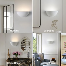 Repaintable Battery Operated Wall Sconce, Minimalist Half-Sphere Gypsum Rechargeable Wall Light with 5000mAh Dimmable Magnetic Bulb Remote, 12 RGB Colors Wireless Wall Lamp for Bedroom, Hallway Decor