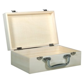Rayher Wooden Suitcase, 25 x 16 x 9 cm, Plastic Handle in Metal Look, Metal Hinges, Craft Case, Wooden Case without Inner Dividers, FSC Certified, 64503505, Natural