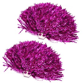 QUUPY 2Pcs Cheerleading Pom Poms Shining Metallic Fluffy Pom Poms Cheerleader Pompoms with Plastic Finger Ring for Kids Adults Ball Dance Sports Team Spirit Cheering (Hot Pink)