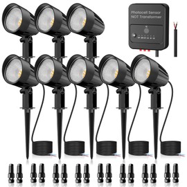 ZZXX Low Voltage Landscape Lighting 12W LED Outdoor Spotlight 1200LM Landscape Lights Warm White with Photocell Sensor IP66 Waterproof AC/DC 12V-24V for Yard Garden Pathway (8 Pack)