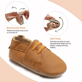 HMIYA Soft Leather Crawling Shoes, Baby Shoes with Suede Soles, for Boys and Girls aged 0–6 Months, 6–12 Months, 12–18 Months and 18–24 Months