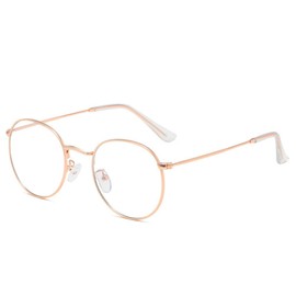 LNTICB® Blue Light Filter Glasses Women Men Computer Glasses Gaming Blue Light Glasses Unisex Interchangeable Lens Without Prescription Retro Round Super Light Metal Frame Anti Fatigue, Rose Gold