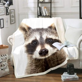 Raccoon Plush Blanket Cute Animal Pattern Fleece Throw Blanket for Kids Boys Girls 3D Raccoon Printed Sherpa Blanket Luxury Soft Fuzzy Blanket for Sofa Bed Couch Twin 60x80 Inch
