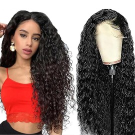 AiPliantfis Water Wave Human Hair Wig 13 x 4 Real Hair Wig Women's Glueless Human Hair with Natural Hairline Free Part Bleached Knot Brazilian Remy Hair 24 Inches (61 cm)