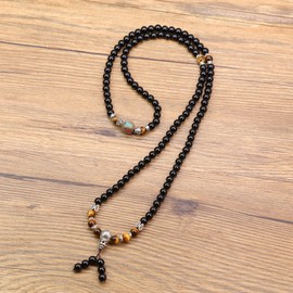 COAI Onyx Tiger Eye Stone 108 Beads Mala Wrap Bracelet Necklace