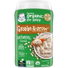 Gerber Organic for Baby 1st Foods Grain & Grow Cereal, Oatmeal Cereal, Made with Whole Grains & Iron, USDA Organic & Non-GMO 8 Ounce (Pack of 1)