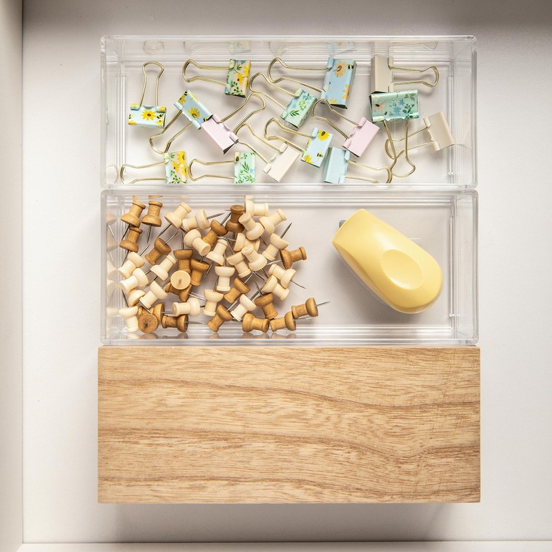 Martha Stewart Brody Plastic Storage Organizer Bins with Paulownia Wood
