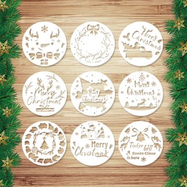 Pack of 9 Christmas Stencils, Reusable Christmas Painting Stencils for Crafts, Christmas Templates, Christmas Tree, Snowflakes, Merry Christmas for Wood, Glass, Window, Notebook (Style 2)