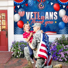 Veterans Day Decorations Backdrop Banner 5x3Ft Thank You Veterans Banner Patriotic Themed Party Decorations Background Photo Booth Props for America National Holiday Party Decoration Supplies