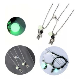 TECNOLOGÍA INFINITA Light Up Pareja Pulsera Collar Imán Astronauta Amistad 4 Pcs