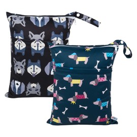ALVABABY L93107 - 2 bolsas de tela para pañales, impermeables, reutilizables, con dos bolsillos con cierre, viajes, playa, piscina, guardería, artículos de bebé, yoga, gimnasio, bolsa para trajes de