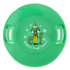 Slippery Racer Downhill Pro Heavy-Duty Cold Resistant Buddy The Elf Adults and Kids Plastic Saucer Disc Snow Sled with Handles, Green, 2 Pack