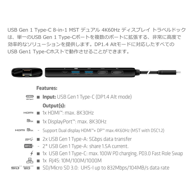 Club3D CSV-1597 USB Gen 1 Type-C 8-in-1 MST Dual 4K60Hz
