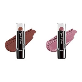 wet n wild 2 Value Pack wet n wild Silk Finish Lipstick Hydrating Rich Buildable Lip Colors - Java Brown and Secret Muse Pink