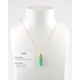 LAVISA Obelisk Gemstone Necklace Gold Pendant Real Crystal Chain Necklace Rose Quartz Amethyst Natural Stone, 55 + 5 cm, Stainless Steel