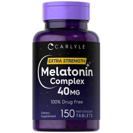 Carlyle Melatonin 40mg Complex | 150 Fast Dissolve Tablets | Extra Strength Support | with Ashwagandha and Chamomile | Vegetarian, Non-GMO, Gluten Free Supplement