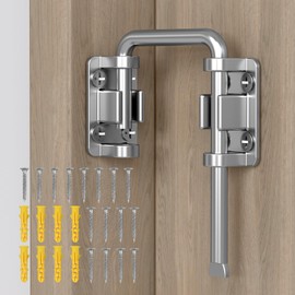 SecureLatch Sliding Door Loop Lock, 2.36 Inch Stainless Steel Patio Door Latch for Window, Barn, Garden, Fence, Shed, Closet, Double Gate - 90/180 Degree Installation U-Bolt Lock (Silver-1PC)