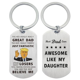 BULANG Daddy Gifts from Daughter - Dad Birthday Gifts, Awesome Trump Dad Keychain, Double-side Engraved Keychain- Birthday Father's Day Christmas Keychain Gift-Best Dad Gift Idea, Small, Silver