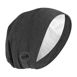 Molain Satin Bonnet Sleep Cap Hair Cover Bonnet Satin Lined Slouchy Beanie Night Sleeping Hat Adjustable Stay on Silk Lined Slouchy Beanie Hat Black (Grey)