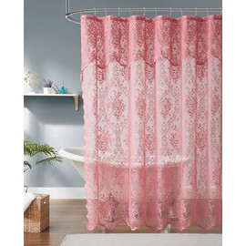 Warm Home Designs Pink Rose Lace Shower Curtain 72 x 84 Inches with Attached Valance & 7 Tassels. Luxury Farmhouse Shower Curtains for The Bathroom or Boho Shower Curtains for Bathroom. LA Rose 84"