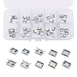 PENGLIN 50PCS Micro USB Female Connector Micro USB Female Socket Micro USB 5 Pin Mini Socket Connector Set Cell Phone Soldering Repair USB Replacement Adapter 10 Types 5 Each