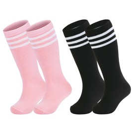 American Trends Toddler Soccer Socks 2 Pairs Kids Toddler Athletic Baseball Socks Softball Football Socks for Girls Boys Pink White & Black White XL