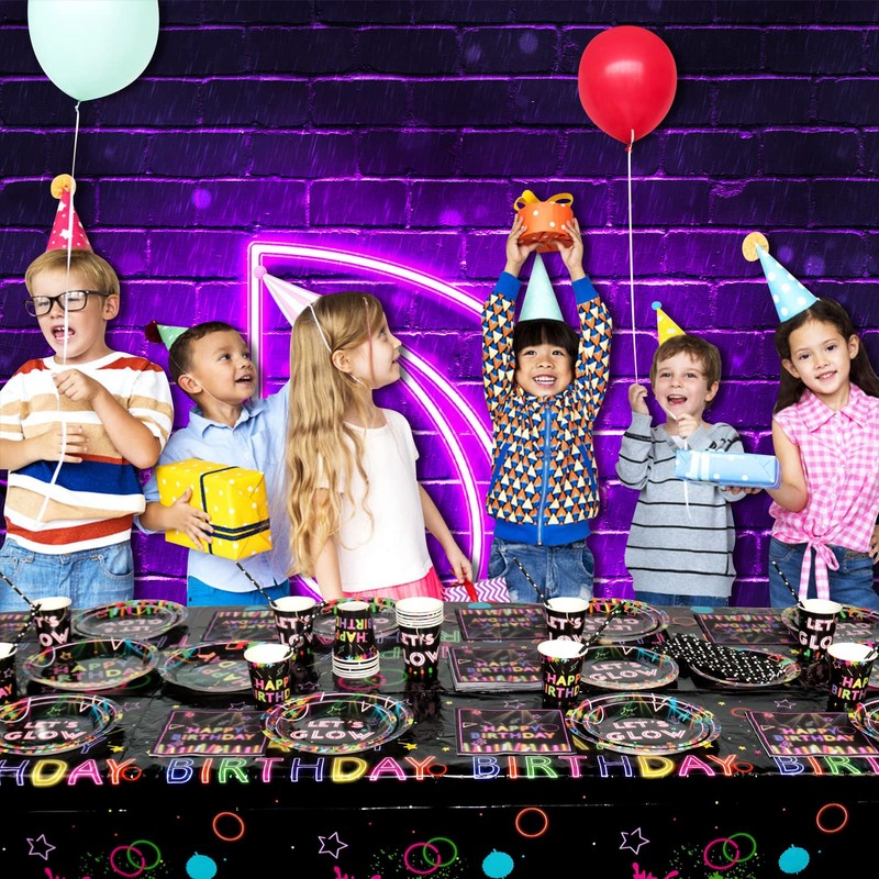 Glow Neon Party Tableware Supplies Serves 20 - Includes Plates,