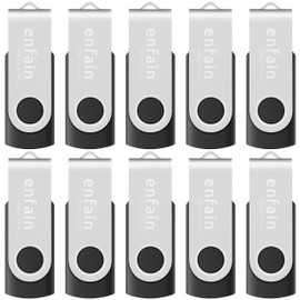 Enfain Professional 10-Pack of 1GB USB 2.0 Flash Drives in Black - Ideal for Efficient Small File Backup and Transfer at Home or Office
